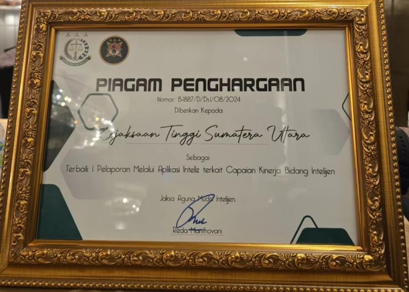 Rakernis Kejaksaan RI Tahun 2024 Resmi Ditutup, Kejati Sumut Juara I Pelaporan Melalui Aplikasi Inteliz Terkait Capaian Kinerja Bidang Intelijen se-Indonesia, Deempatbelas.com