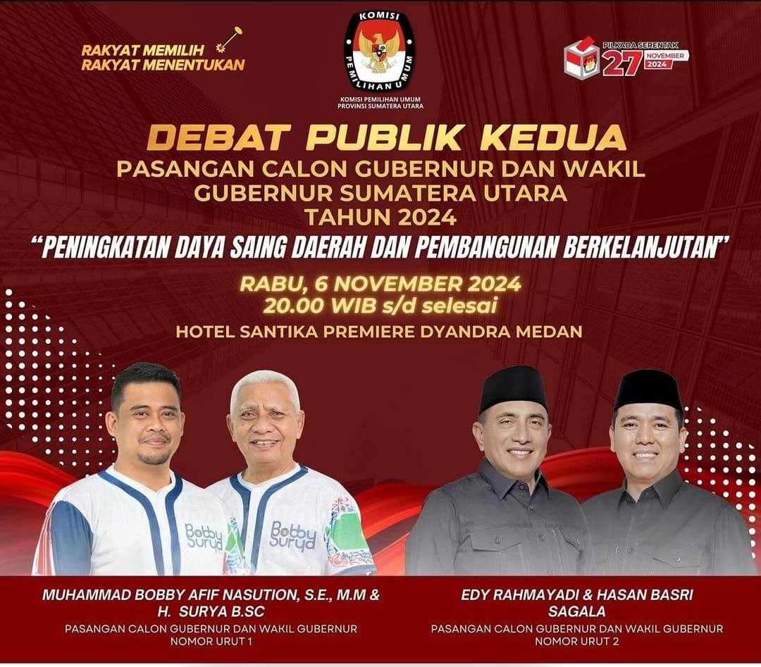 KPU Sumut Gelar Debat Publik Kedua Pilgub Sumut 2024, Deempatbelas.com