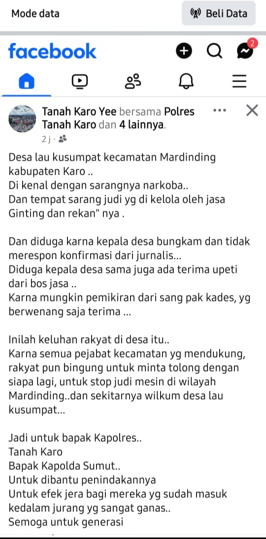 Viral..!! Curhatan Warga Sebut Kecamatan Mardinding Sudah Darurat Narkoba, Selain Itu Marak Perjudian Yang Dikelola Warga Berinisial Jasa.&nbsp;, Deempatbelas.com