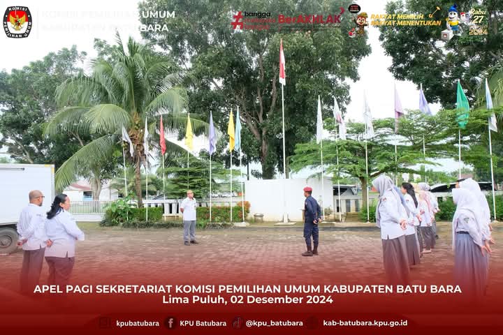 KPU Batubara Menggelar Apel Pagi Rutin Dihalaman Kesekretariatan KPU, Deempatbelas.com