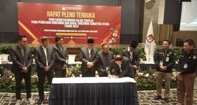 KPU Sumut Menetapkan Bobby– Surya Sebagai Gubernur dan Wakil Gubernur Sumut Terpilih Periode 2025 – 2030, Deempatbelas.com