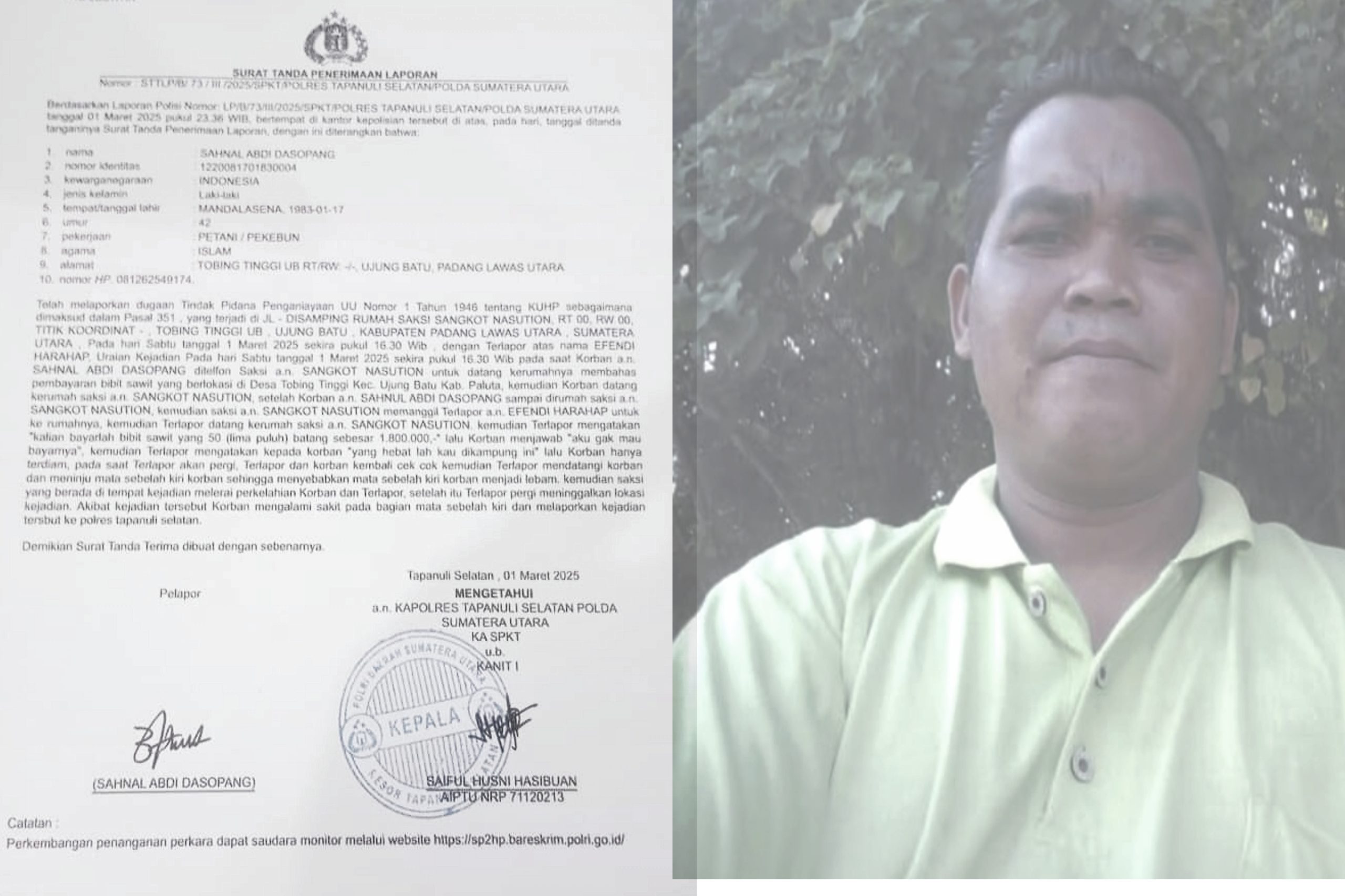 Ketua PAC LMPP Ujung Batu Minta Polres Tapsel Segera Menangkap Ketua BPD Tobing Tinggi Atas Kasus Pemukulan, Deempatbelas.com