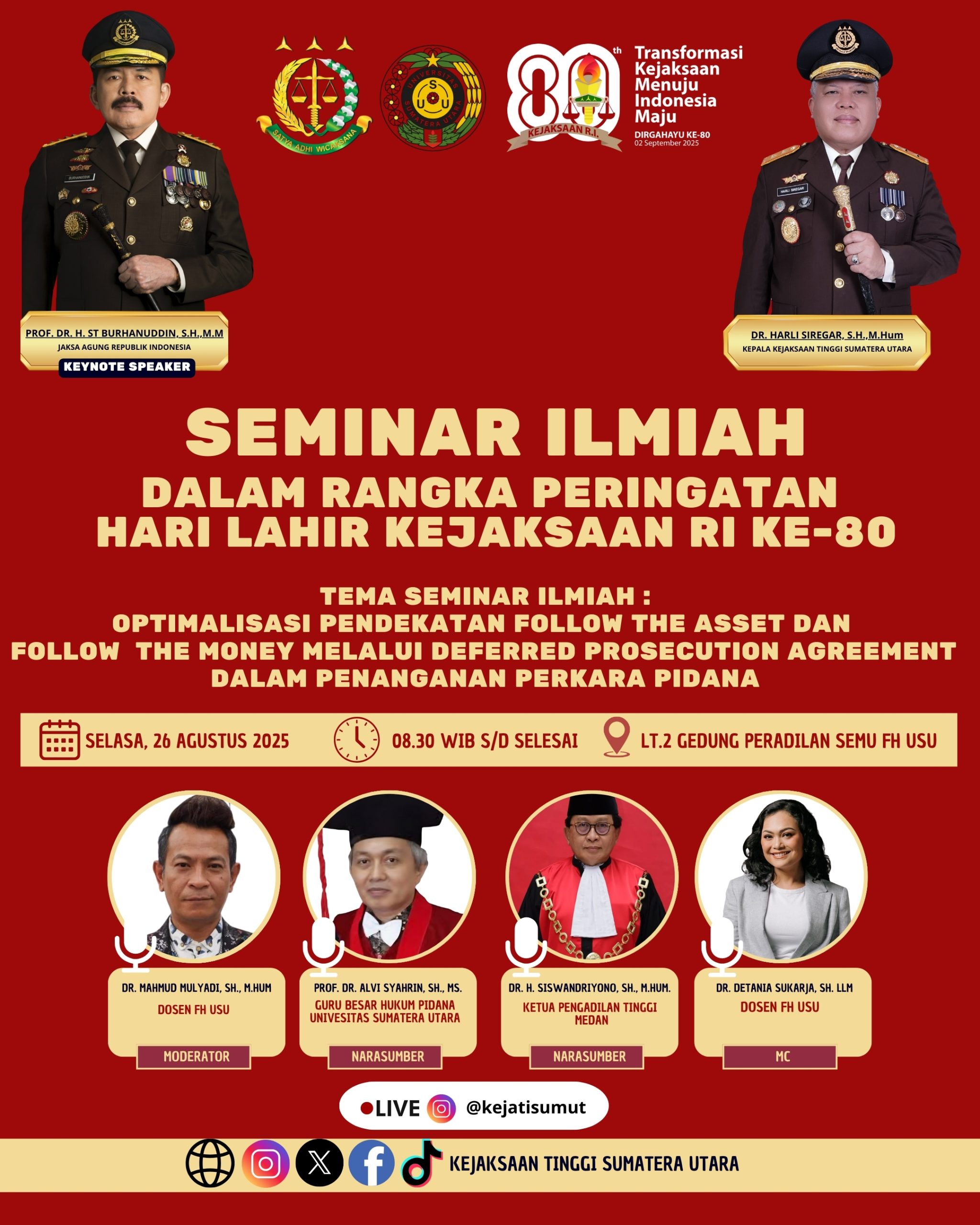 Peringati Harla Ke-80, Kejati Sumut dan FH USU Gelar Seminar Ilmiah, Hadirkan Jaksa Agung ST Burhanuddin, Deempatbelas.com