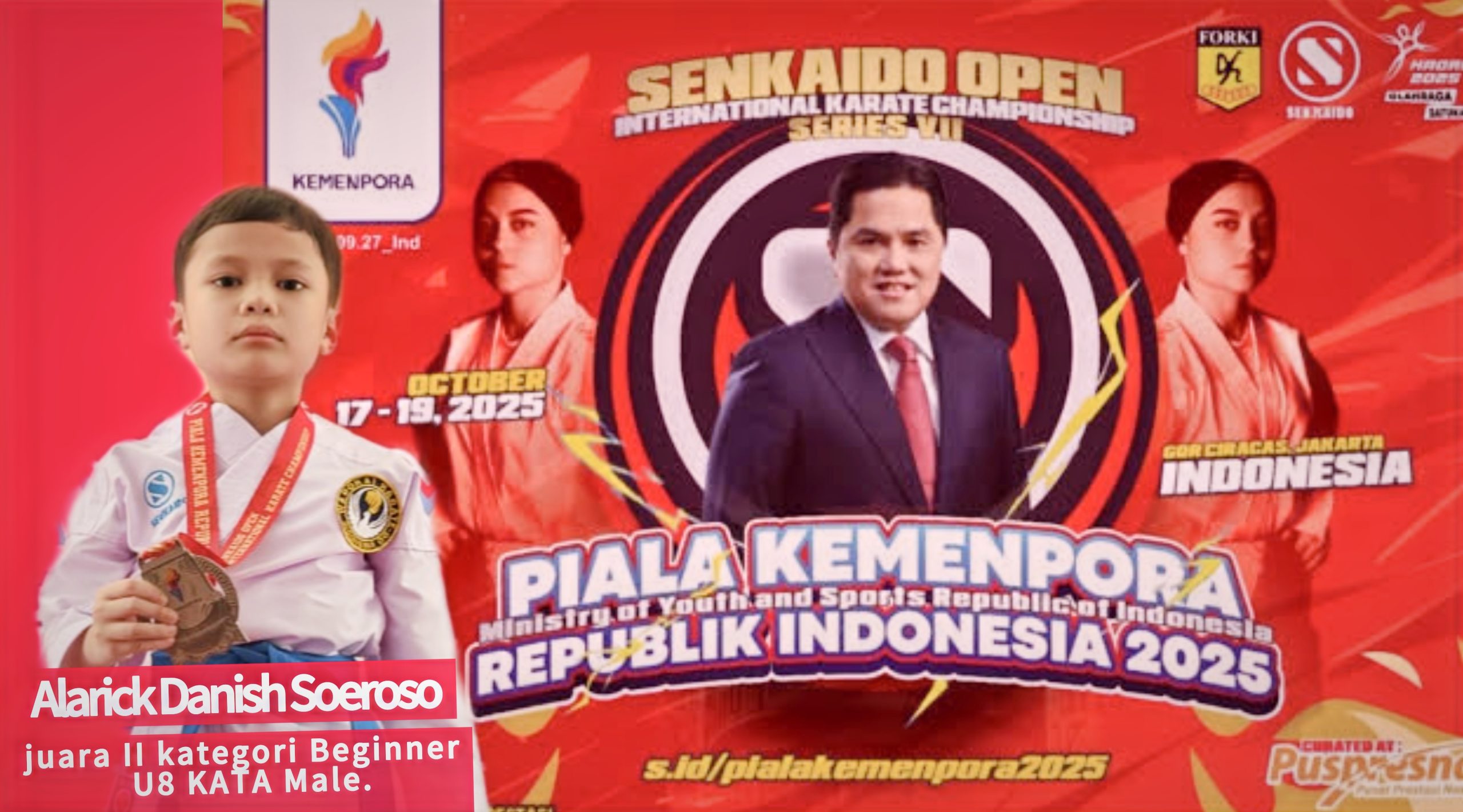 Alarick Danish Soeroso Raih Juara di Senkaido Open Internasional Karate Championship, Deempatbelas.com