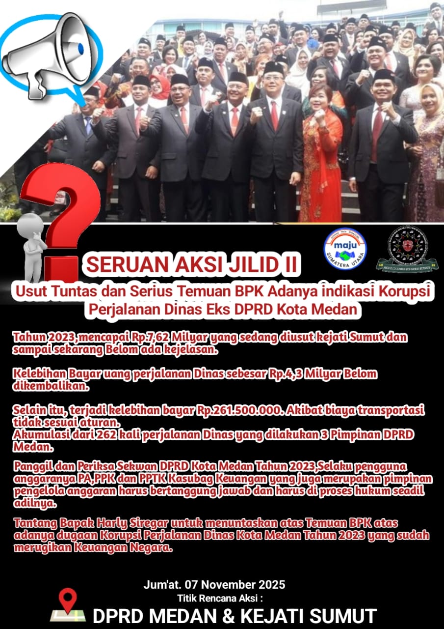 Temuan BPK: Rp4,3 Miliar Uang Perjalanan Dinas DPRD Medan Belum Jelas Dikembalikan, Mahasiswa Geram! Desak Kejatisu, Deempatbelas.com