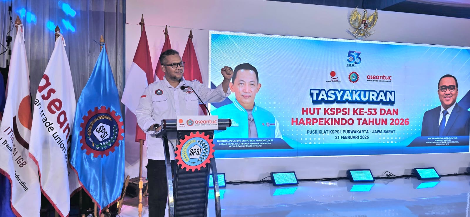 Ketua KSPSI AGN Sumut Hadiri HUT SPSI Ke – 53 Bersama Kapolri: Komitmen Membawa Aspirasi Pekerja Sumatera Utara ke Level Nasional, Deempatbelas.com