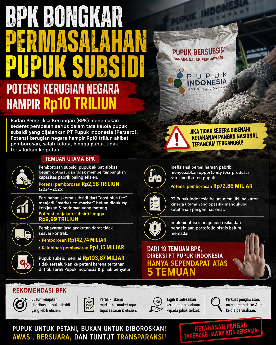 BPK Bongkar Sederetan Permasalahan PT Pupuk Indonesia, Potensi Kerugian Negara Hampir 10 Triliun, Deempatbelas.com