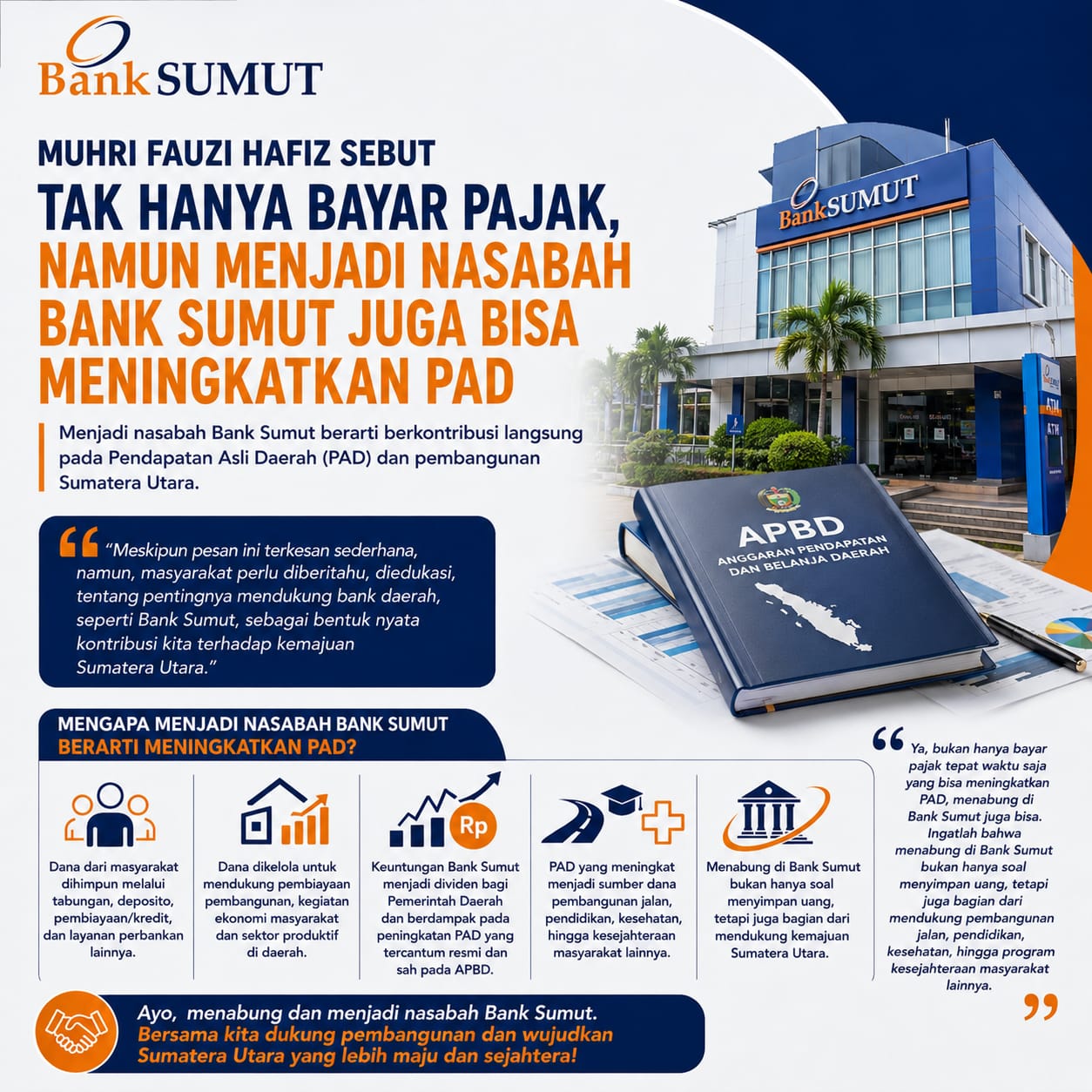 Tak Hanya Pajak, Muhri Fauzi Hafiz Sebut Nasabah Bank Sumut Ikut Dukung Pembangunan Daerah, Deempatbelas.com