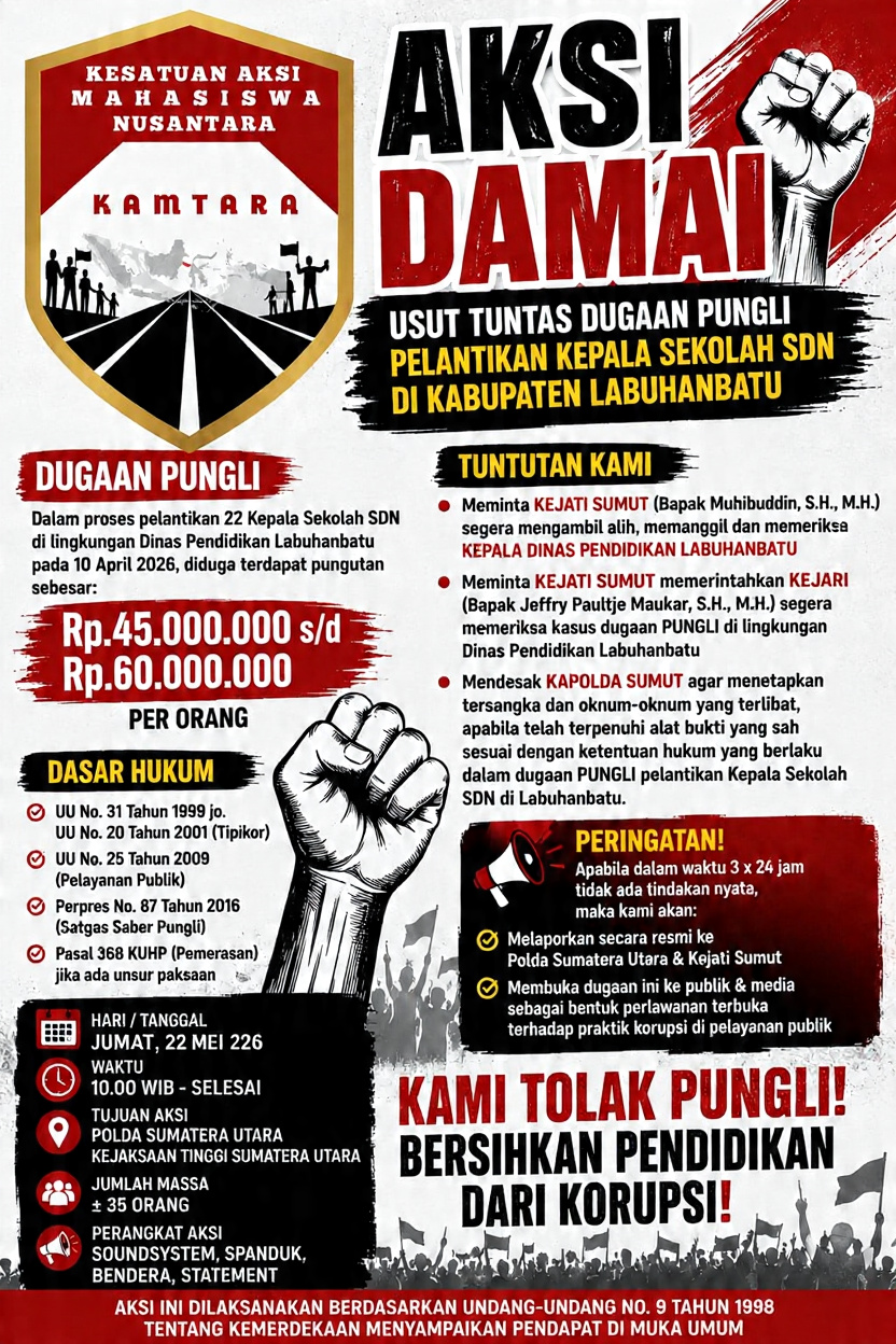 Diduga Ada Praktik Pungli Pelantikan Kepsek di Labuhanbatu, Mahasiswa: Tangkap Mafia Pendidikan!, Deempatbelas.com