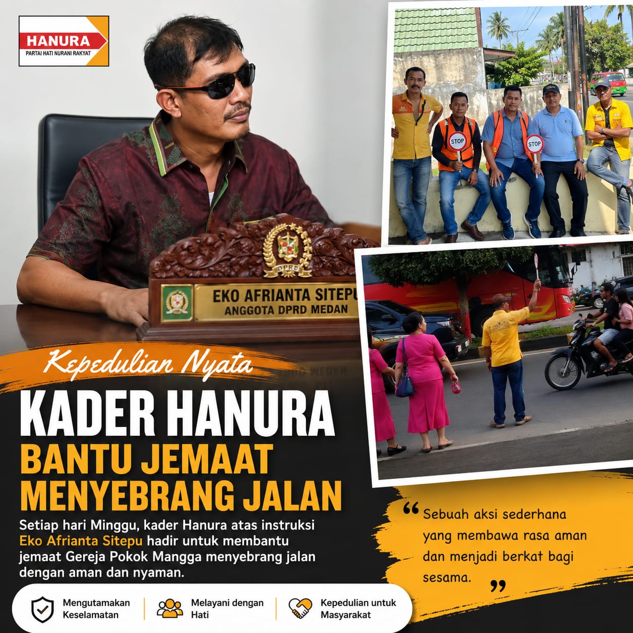 IMG-20260525-WA0006 Sentuhan Kepedulian di Hari Minggu, Kader Hanura Medan Bantu Jemaat Gereja Menyebrang Jalan, Deempatbelas.com