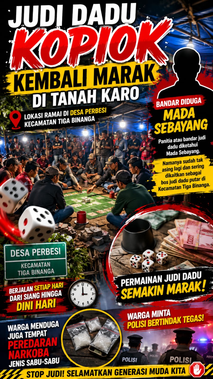 WARGA RESAH, JVDI DADU KOPIOK &QUOT;MADA SEBAYANG&QUOT; DI DESA PERBESI KECAMATAN TIGA BINANGA KEMBALI RAMAI, APH TUTUP MATA