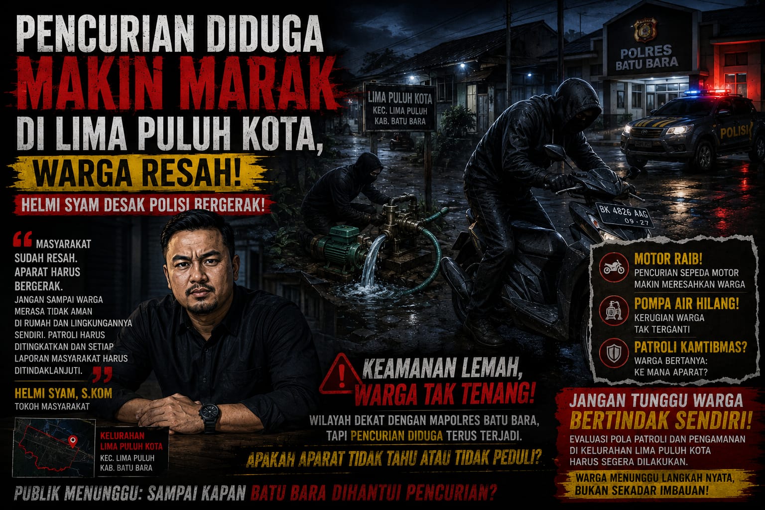 PENCURIAN DIDUGA MAKIN MARAK DI LIMA PULUH KOTA, WARGA RESAH! HELMI SYAM DESAK POLISI BERGERAK PENCURIAN DIDUGA MAKIN MARAK DI LIMA PULUH KOTA, WARGA RESAH! HELMI SYAM DESAK POLISI BERGERAK