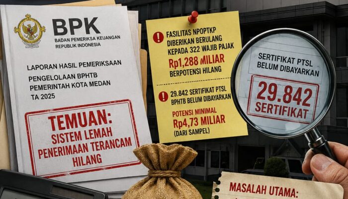 BPK BONGKAR CARUT-MARUT DI BAPENDA MEDAN, 29.842 BPHTB BELUM TERTAGIH, SISTEM PAJAK AMBURADUL, POTENSI PAD MILIARAN RUPIAH TERANCAM HILANG