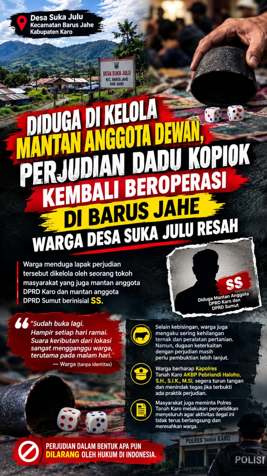 DIDUDA DI KELOLA MANTAN ANGGOTA DEWAN, PERJUDIAN DADU KOPIOK KEMBALI BEROPERASI DI BARUS JAHE, WARGA DESA SUKA JULU RESAH DIDUDA DI KELOLA MANTAN ANGGOTA DEWAN, PERJUDIAN DADU KOPIOK KEMBALI BEROPERASI DI BARUS JAHE, WARGA DESA SUKA JULU RESAH