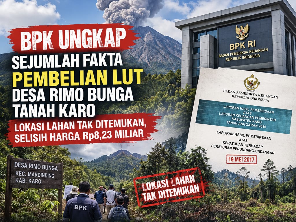 BPK UNGKAP SEJUMLAH FAKTA PEMBELIAN LUT DESA RIMO BUNGA TANAH KARO: LOKASI LAHAN TAK DITEMUKAN, SELISIH HARGA RP8,23 MILIAR BPK UNGKAP SEJUMLAH FAKTA PEMBELIAN LUT DESA RIMO BUNGA TANAH KARO: LOKASI LAHAN TAK DITEMUKAN, SELISIH HARGA RP8,23 MILIAR