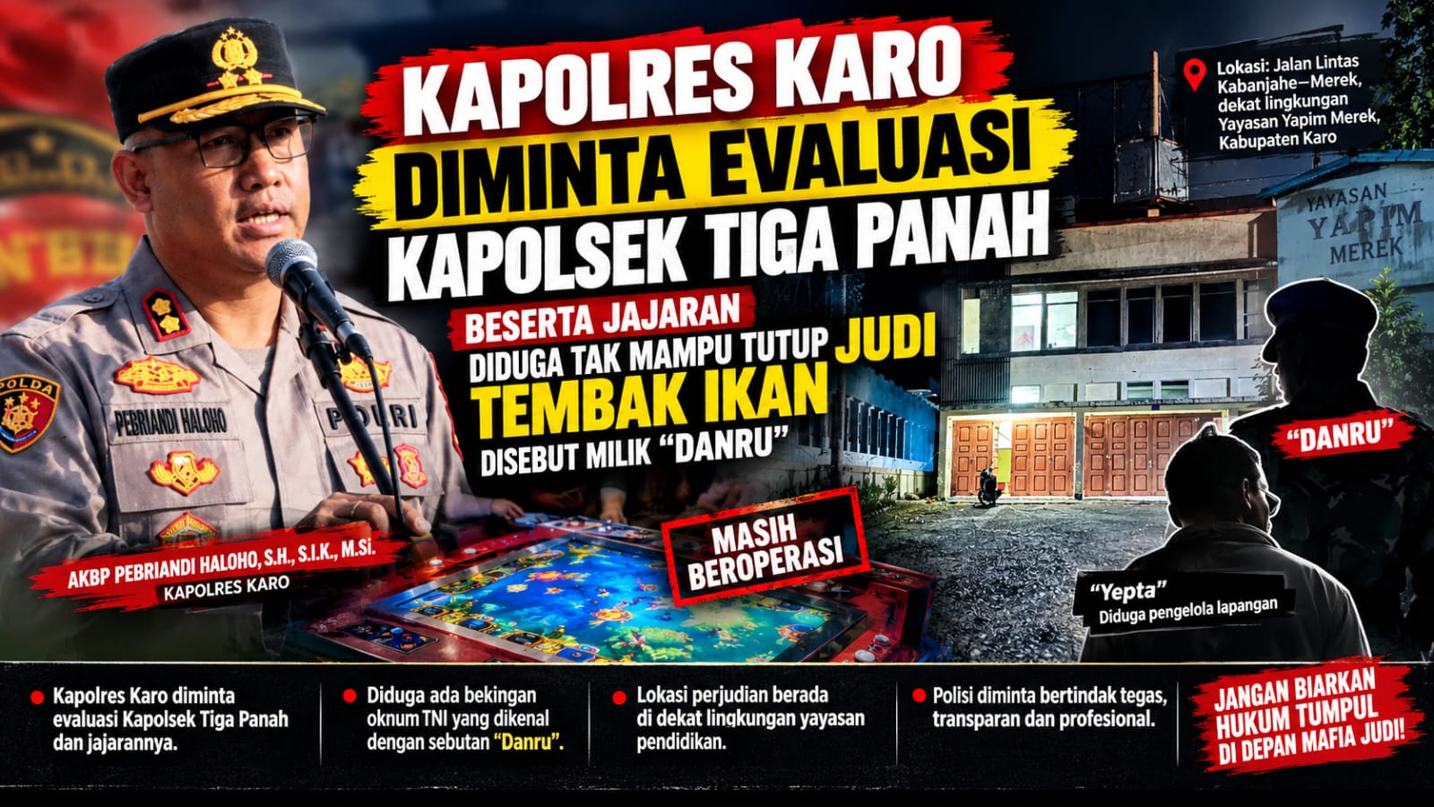 KAPOLRES KARO DIMINTA EVALUASI KAPOLSEK TIGA PANAH BESERTA JAJARAN DIDUGA TAK MAMPU TUTUP JVDI DISEBUT MILIK "DANRU" KAPOLRES KARO DIMINTA EVALUASI KAPOLSEK TIGA PANAH BESERTA JAJARAN DIDUGA TAK MAMPU TUTUP JVDI DISEBUT MILIK "DANRU"