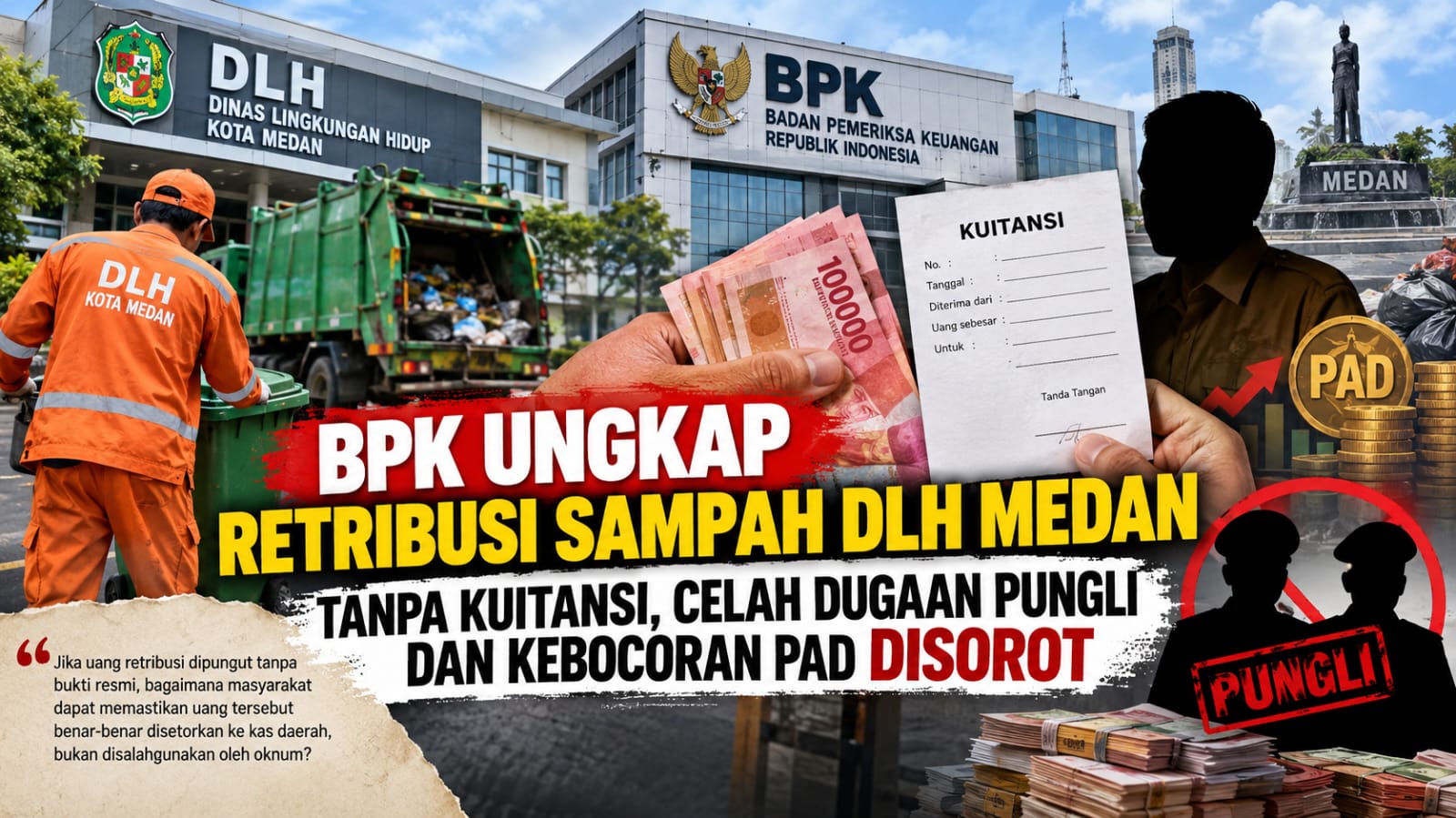 BPK UNGKAP RETRIBUSI SAMPAH DLH MEDAN TANPA KUITANSI, CELAH DUGAAN PUNGLI DAN KEBOCORAN PAD DISOROT