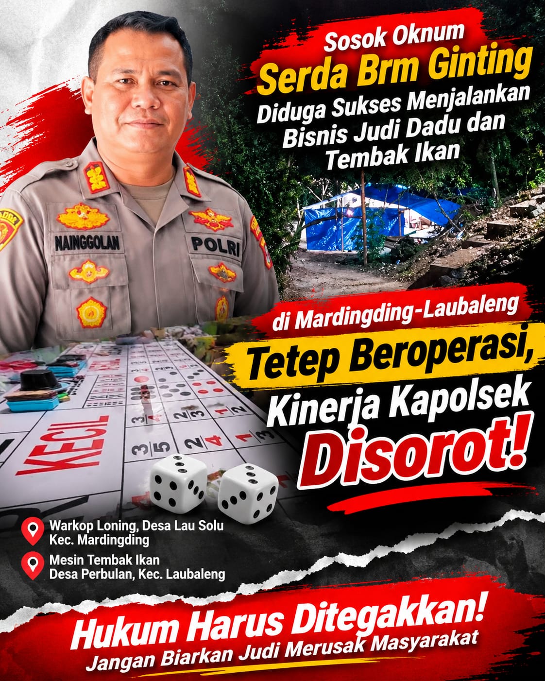 SOSOK OKNUM SERDA BRM GINTING, DIDUGA SUKSES MENJALANKAN BISNIS JVDI DI MARDINGDING-LAUBALENG TETEP BEROPERASI, KINERJA KAPOLSEK DISOROT!